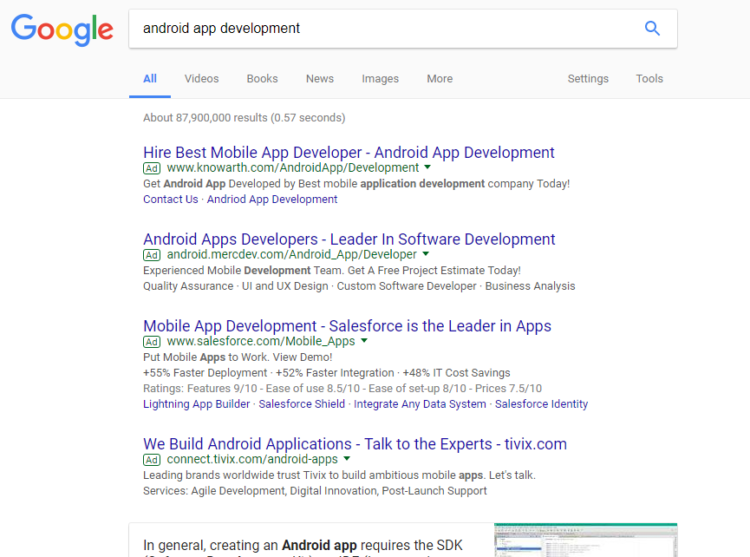 Google US SERP for «Android App Development»