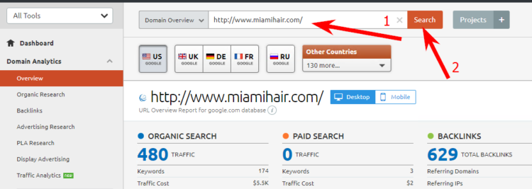 Semrush audit of www.miamihair