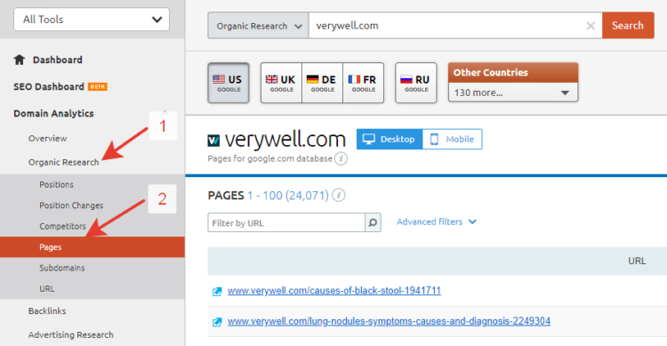 Chart shows a relative percentage of search traffic in total website traffic