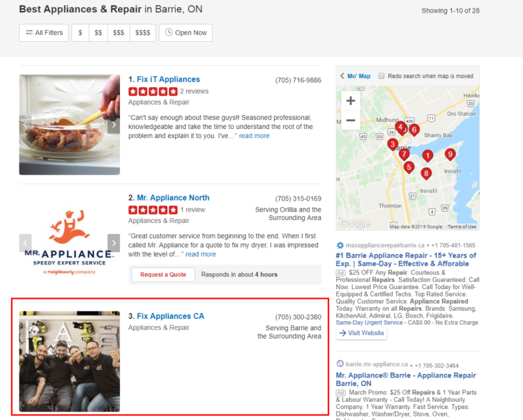 Yelp Interface Screenshot