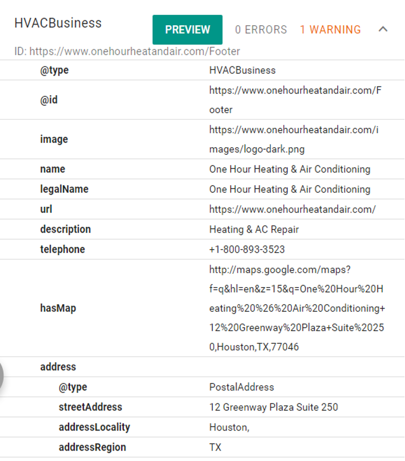 Schema markup for HVAC business