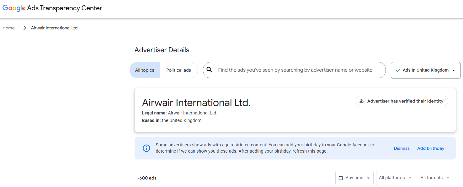 How to use the Google Ads Transparency Center