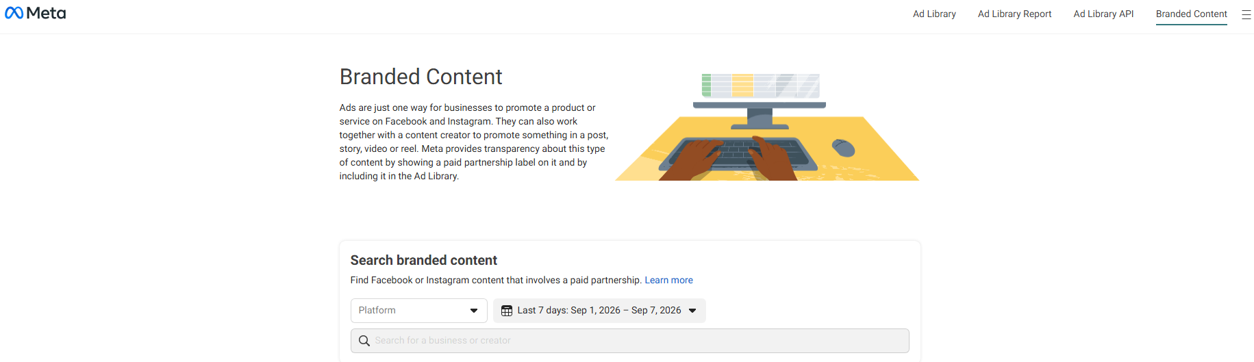 Meta Ad Library section Branded content