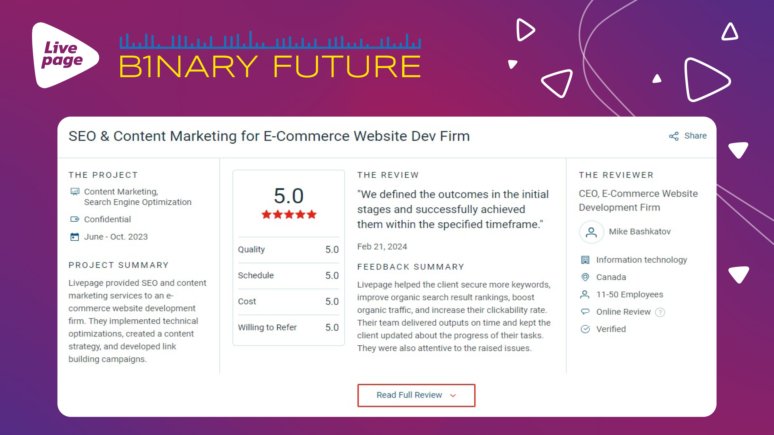 Review of cooperation with Livepage from Binary Future - Livepage