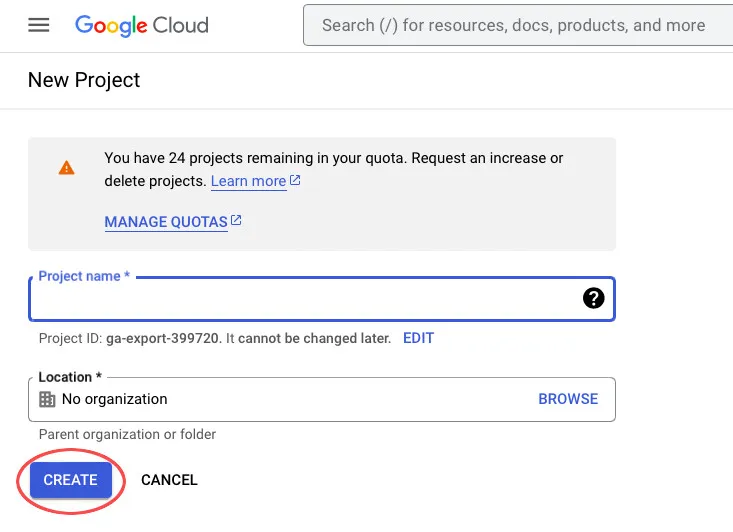 Enter a name for project and click Create