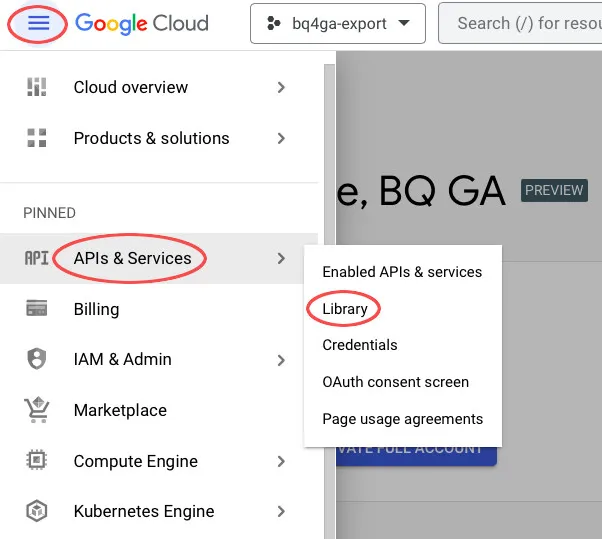 Open the left-hand menu and go to APIs & Services > Library