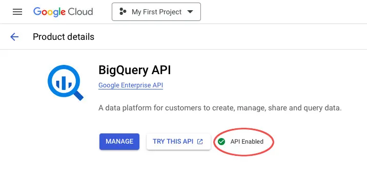 A message saying API enabled