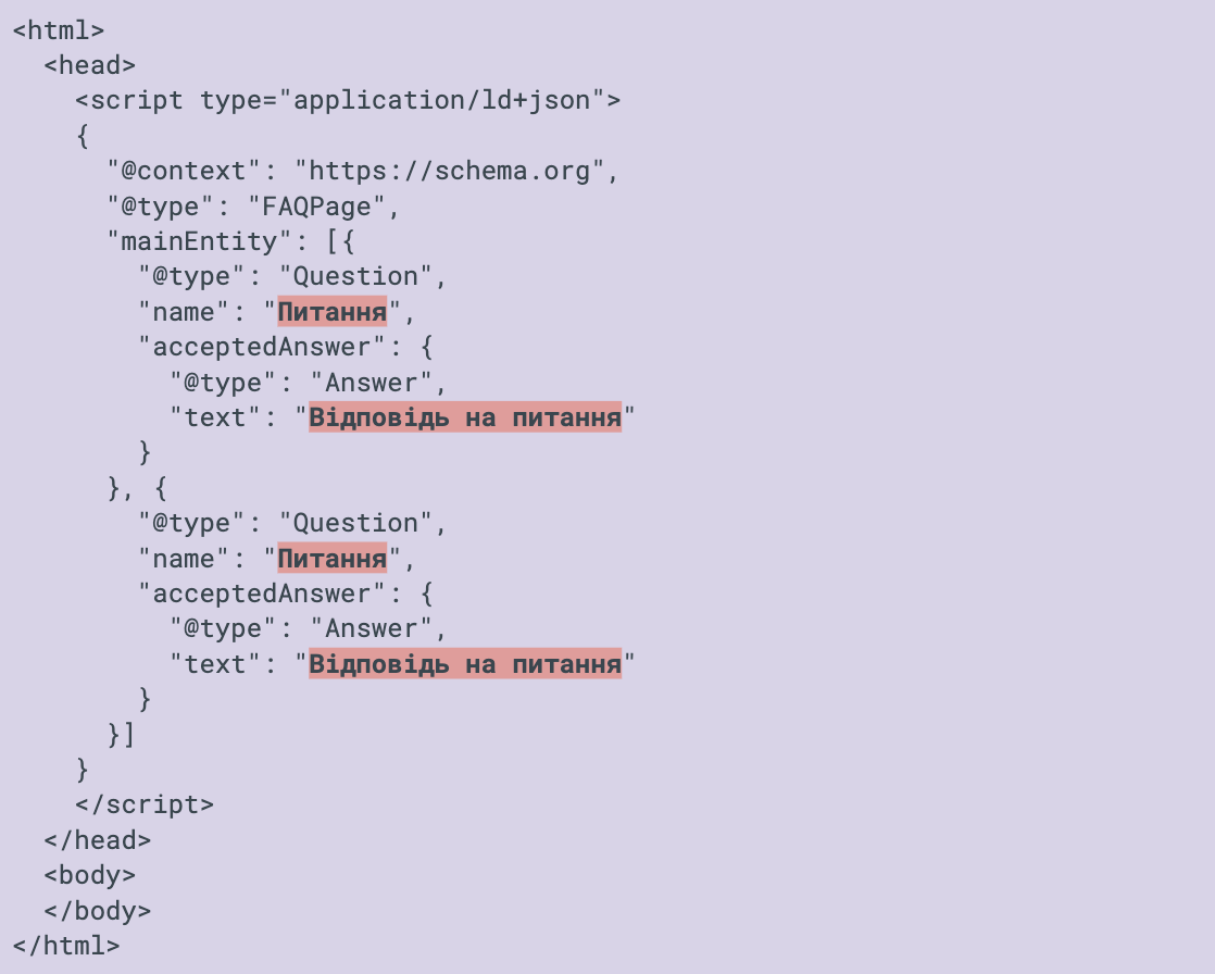 Example of implementing FAQ markup from Schema.org