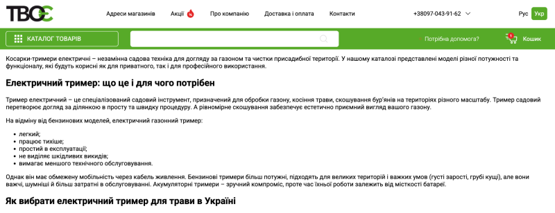 Example of placing SEO-optimized content on category pages
