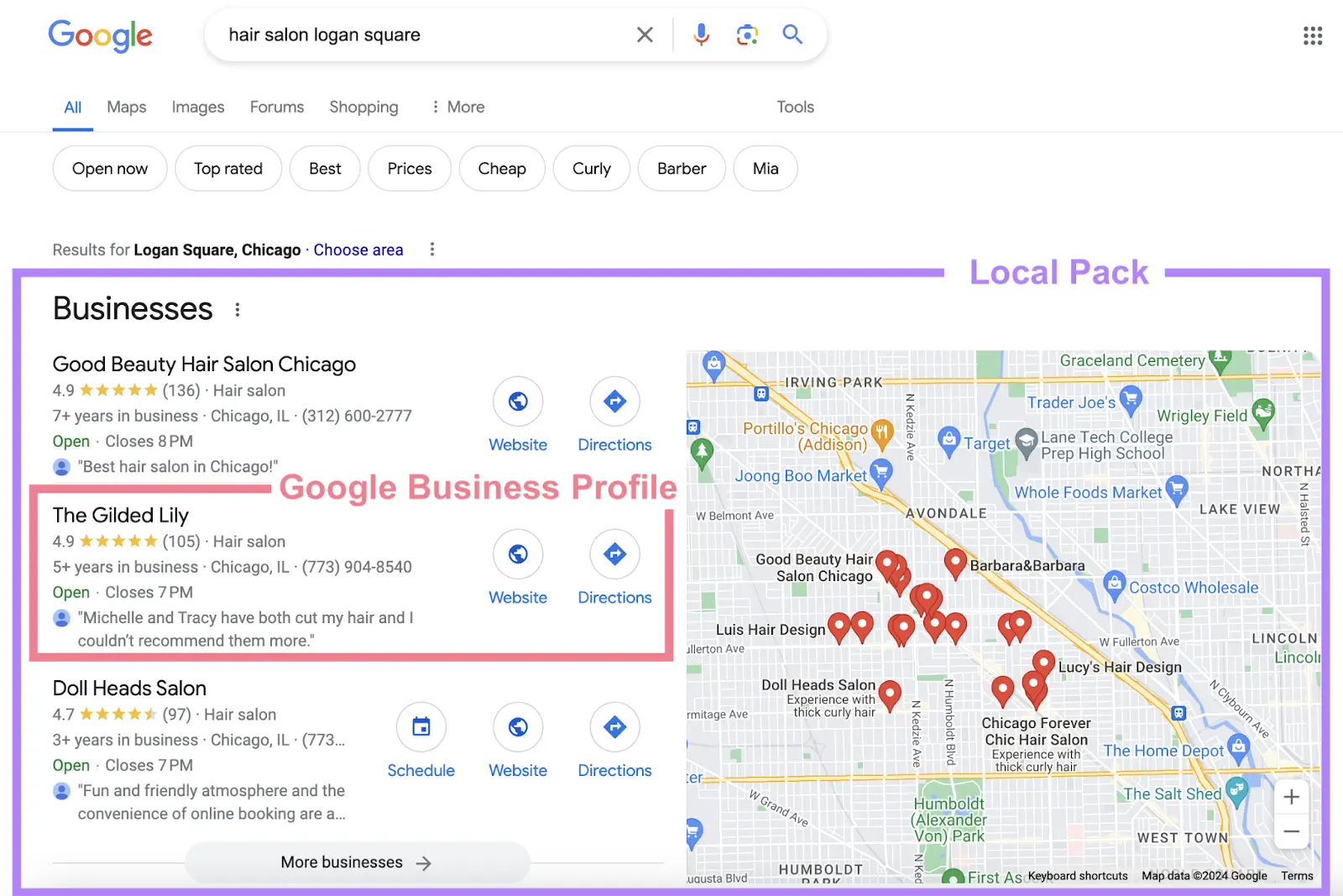 Local Google search results and the role of Google Business Profile for SEO