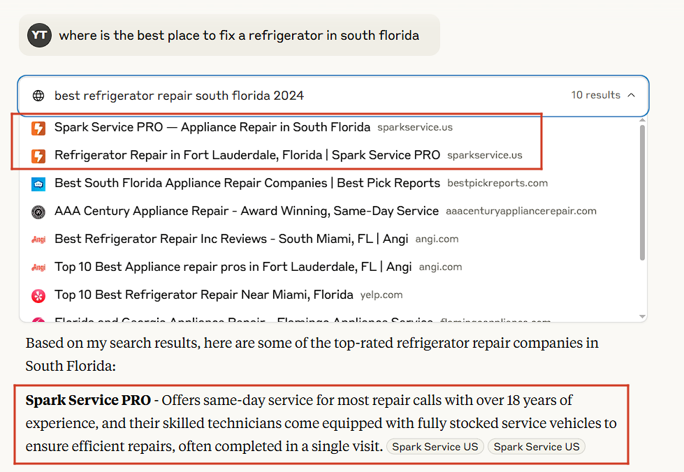 Claude.ai search results with web browsing enabled