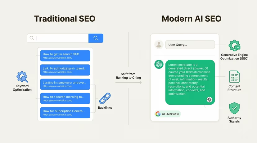 Comparison of traditional SEO and modern AI SEO