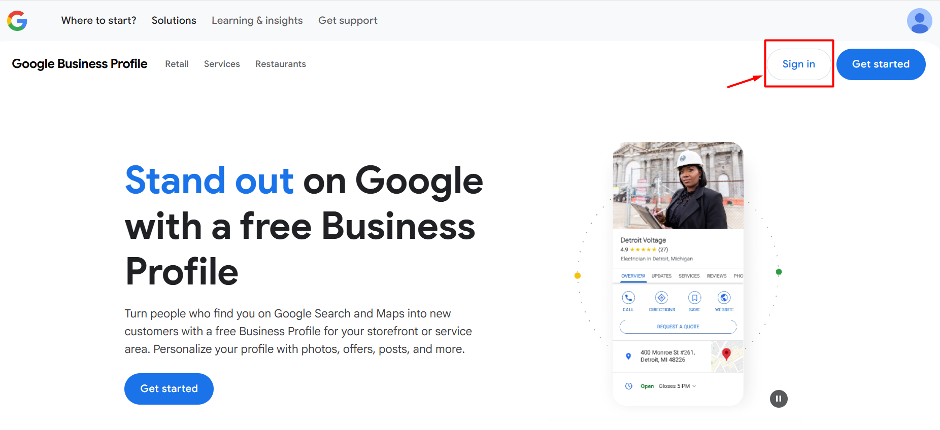 Sign in to Google for creating Google Business Profile