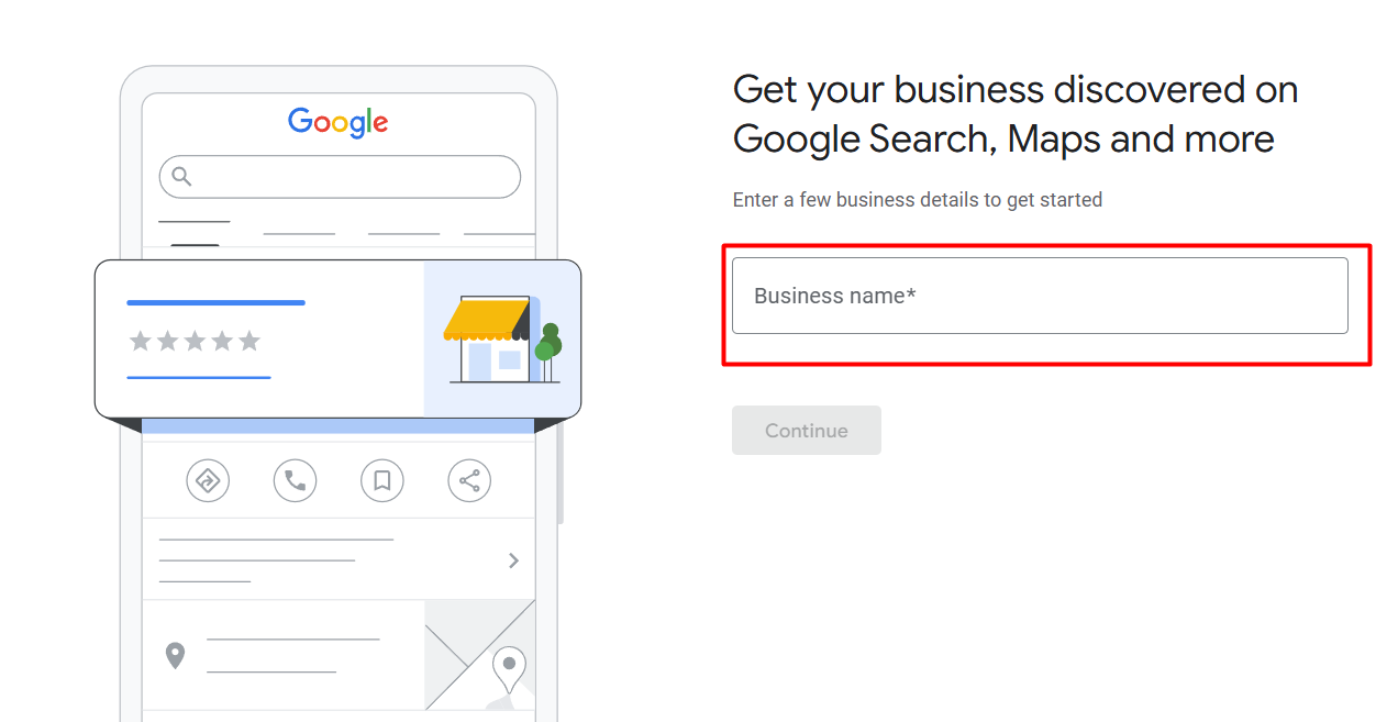 Enter your business name for creating Google Business Profile