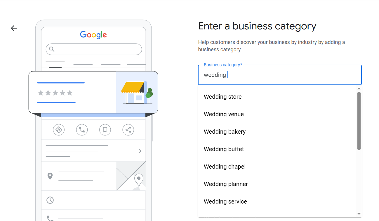 Select your business category for creating Google Business Profile