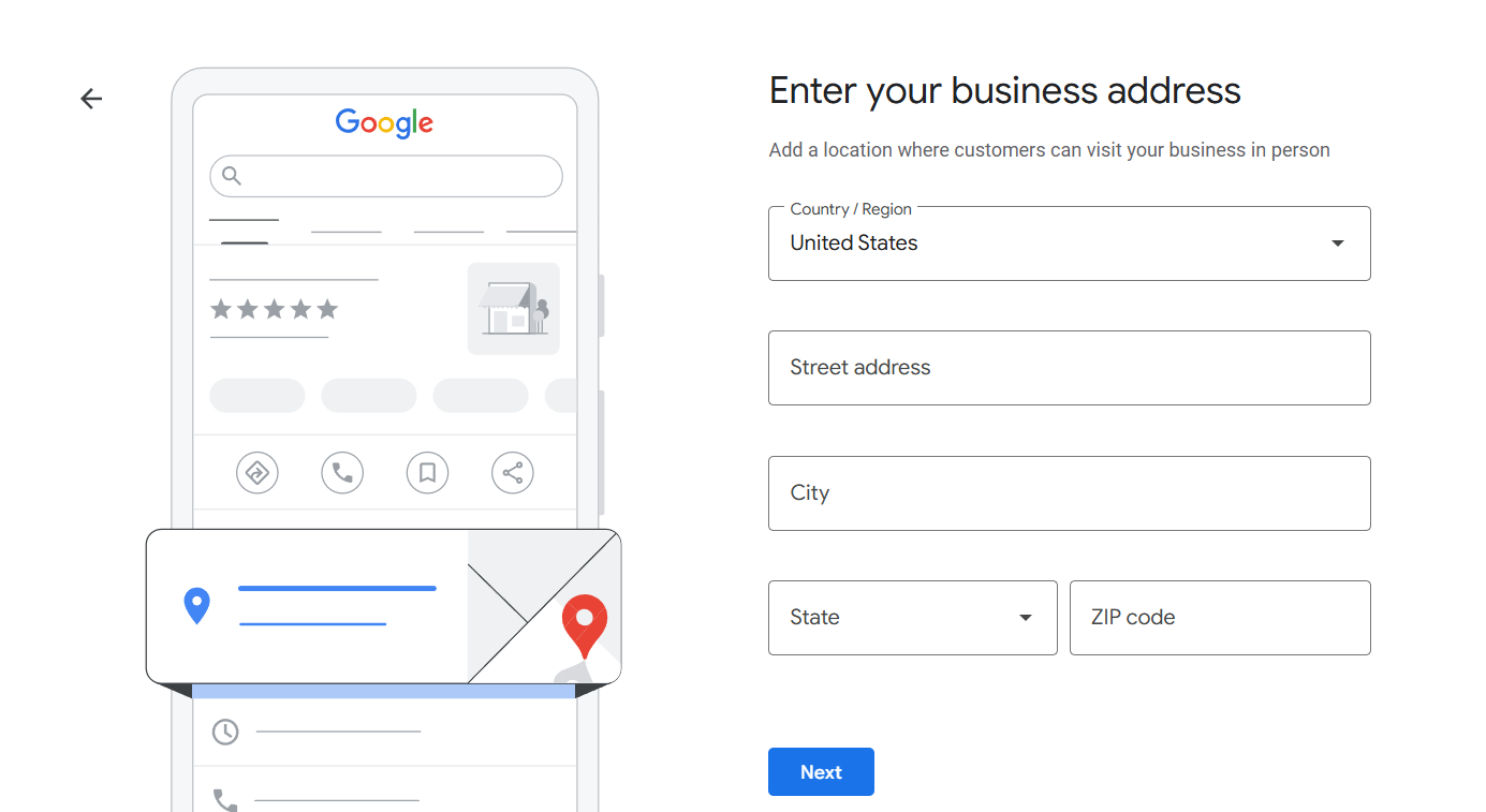 Add your business location or service area for creating Google Business Profile