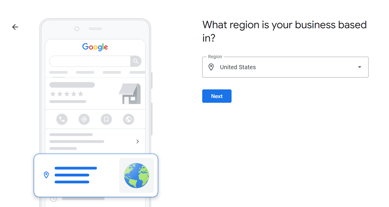 Enter Your Region for creating Google Business Profile