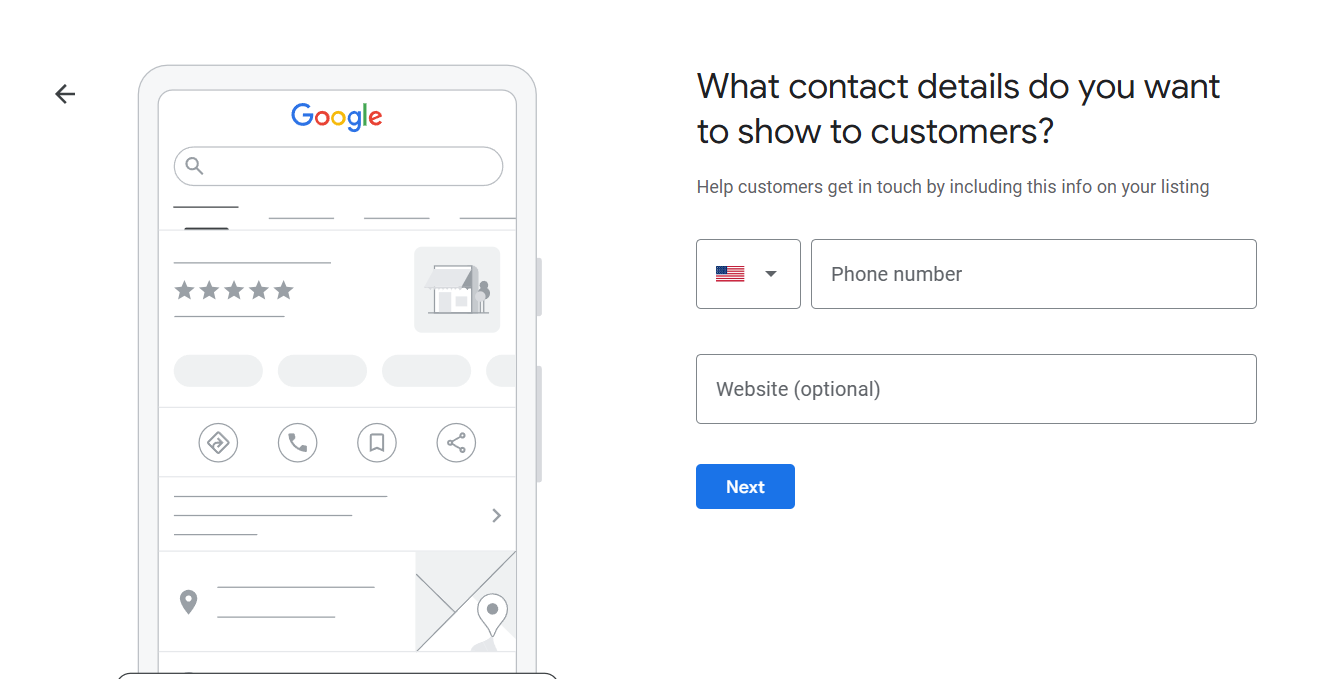 Provide contact information for creating Google Business Profile