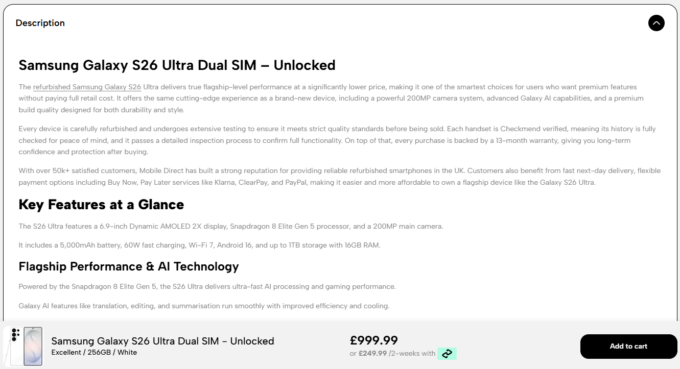 Descriptions for Product Data Feed