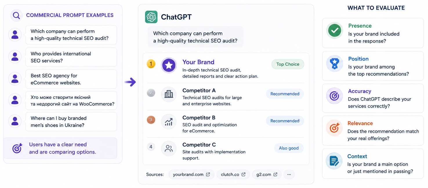 Checking AI visibility for commercial queries in ChatGPT