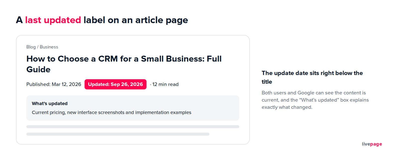 The last updated date signals to both users and Google that the content is up to date